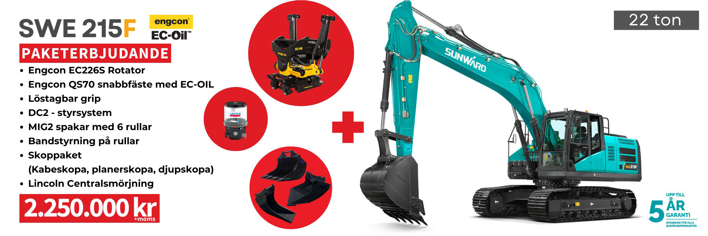 22 ton Bandgrävare med Engcon Rotrtilt från Sunward