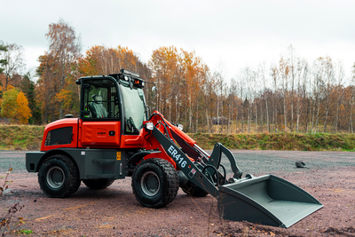 bild på en hjullastare medelstor klass som  på en byggplats 