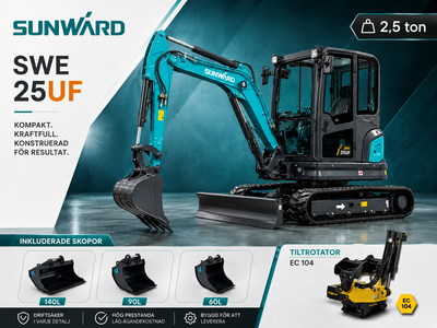 SUNWARD SWE25UF - 2.8 ton - Allt - i - ett erbjudande - SE skoppaket & Engcon tiltrotator