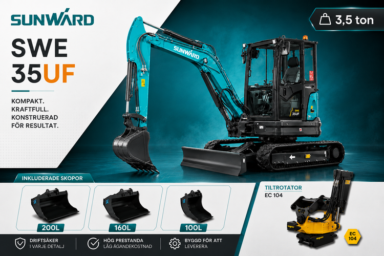 SUNWARD SWE35UF - 3.9 ton - Allt - i - ett erbjudande - SE skoppaket & Engcon tiltrotator