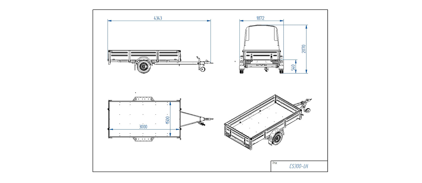 TIKI CS300-LH - Obromsad släpvagn - Totalvikt 750kg - Med galler